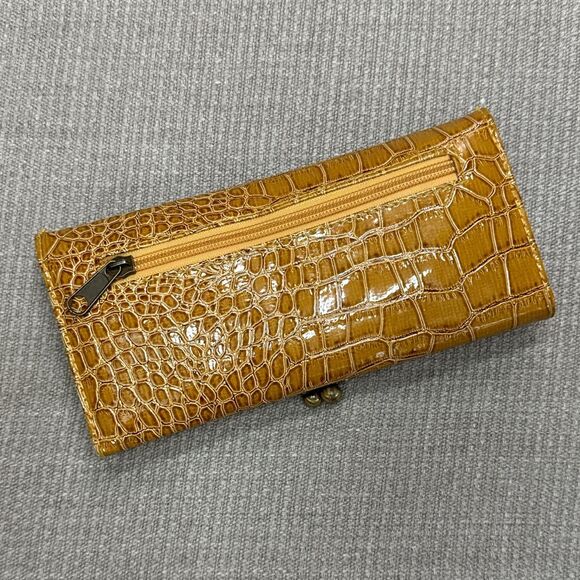 Chic Camel brown faux croc leather wallet, glam gold mini clutch event bag - Picture 7 of 7